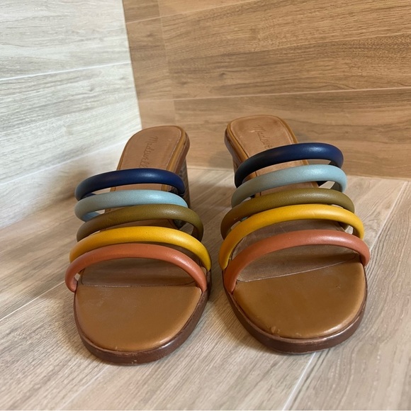 Madewell The Addie High Heel Leather Strappy Mule Blue Horizon Multi Size 9 - Picture 9 of 11